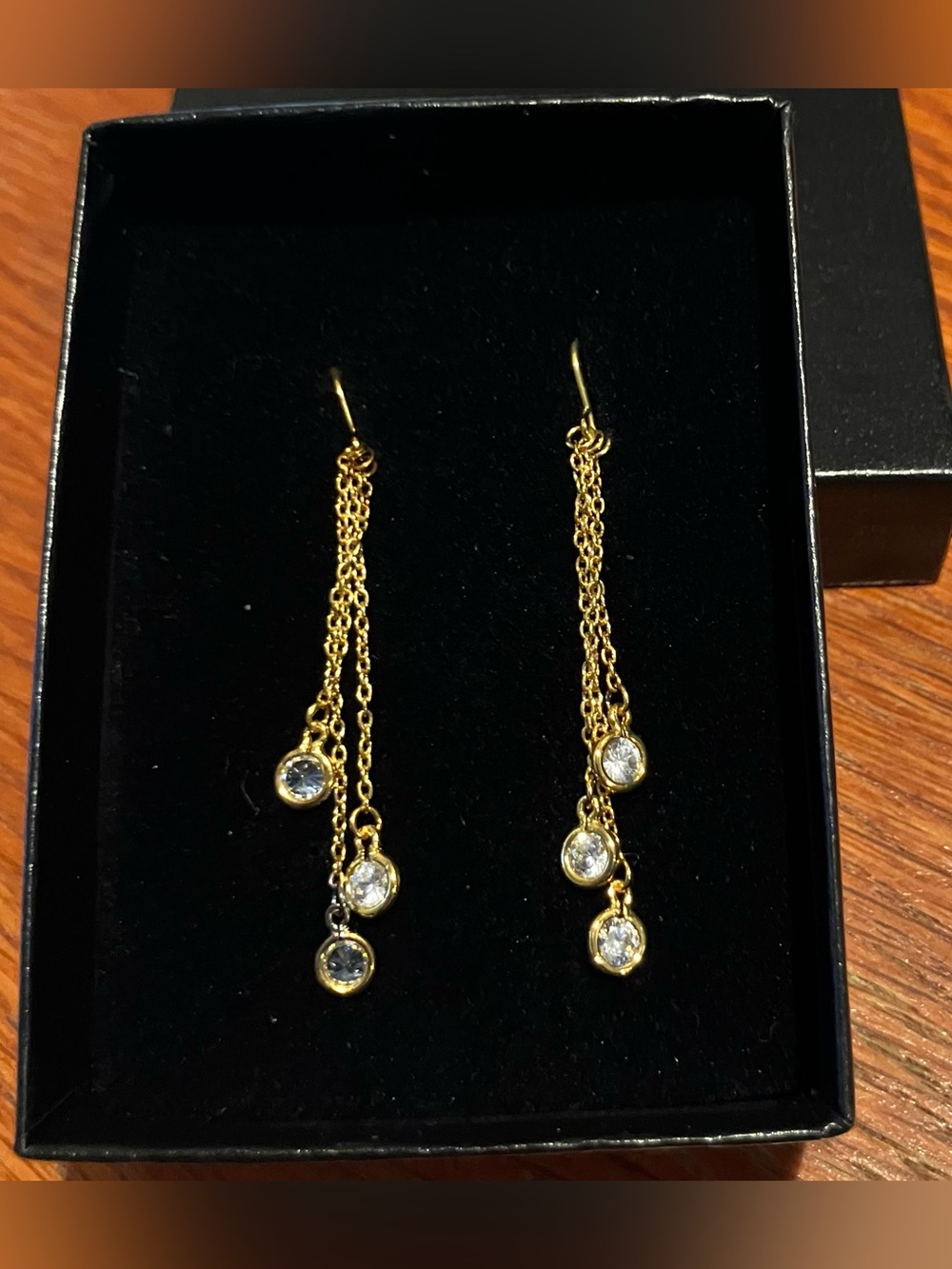 NEW Absolute Gold Dangle Chain Earrings with Clear Crystals Teardrop